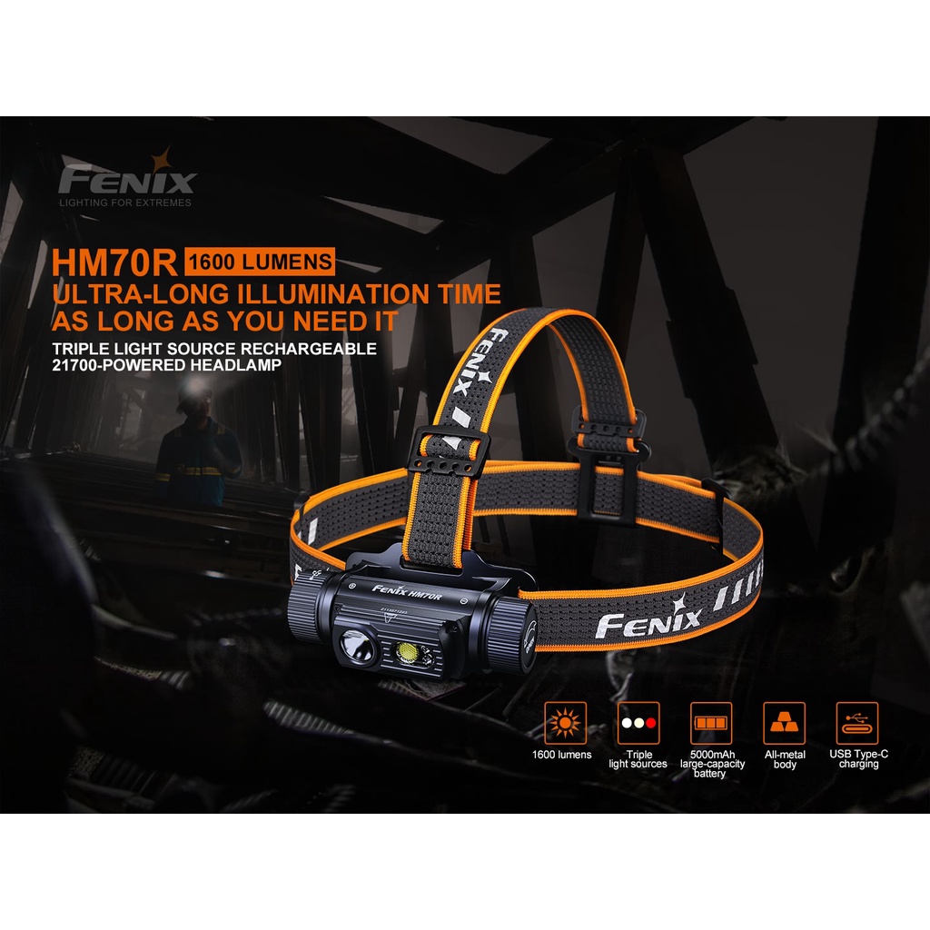 ไฟฉายคาดหัว Fenix  HM70R TRIPLE LIGHT SOURCE RECHARGEABLE 21700-POWERED HEADLAMP สินค้าตัวแทนในไทยปร