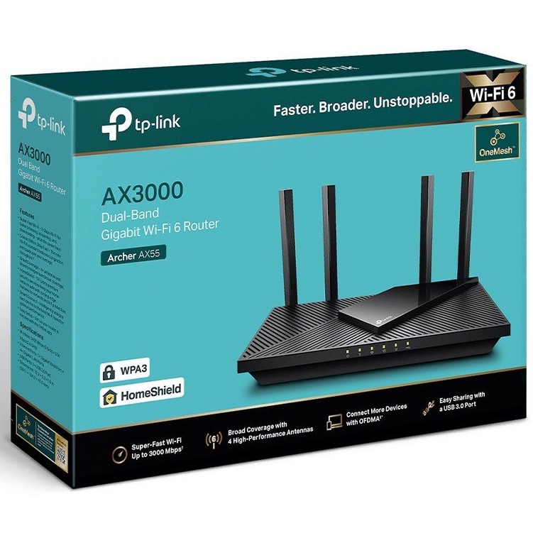 ROUTER (เราเตอร์) TP-LINK ARCHER-AX55 AX3000 DUAL BAND WIFI 6 รับประกันศูนย์ในไทย