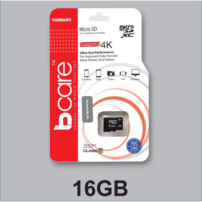 Bcare Micro SD Class 10 100MBPS- 16Gb - อะแดปเตอร์หมายเลข