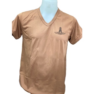 เสื้อยืดคอวีตราปีกกองทัพอากาศ ทหารอากาศ สีน้ำตาล คอวี สำหรับใส่ประกอบเครื่องแบบชุดฝึกทหารอากาศ หรือใส่เที่ยวเล่น