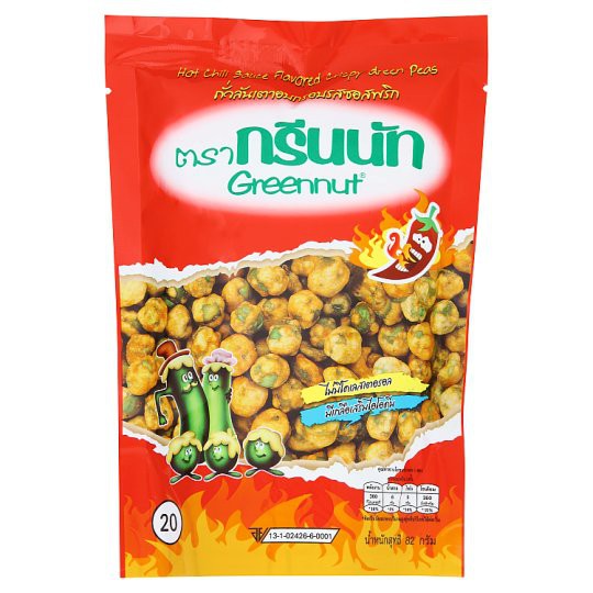 ✨ขายดี✨ กรีนนัท ถั่วลันเตาอบกรอบรสซอสพริก 82กรัม Green Nuts Crispy Peas Flavor Chilli Sauce 82g