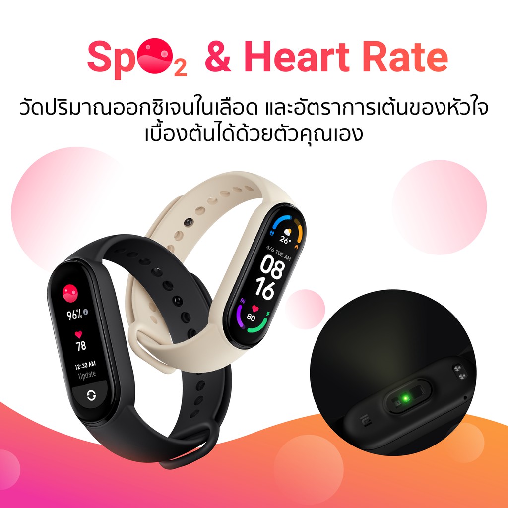 ศูนย์ไทย พร้อมส่ง [รับ 218 Coins โค้ด CCB2831JULD] Xiaomi Mi Band 6 สมาร์ทวอทช์ วัดออกซิเจนในเลือด SpO2-1Y