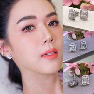 (สินค้า​พร้อ​มส่งค่ะ​) ต่างหูเพชร CZ ทรง Emerald cut เพชรประกบแบบล้อมเพชร 1 แถว ใหญ่/เล็ก