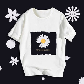 GD Peaceminusone เสื้อยืดแขนสั้นพิมพ์ลาย ท็อปส์สำหรับผู้หญิง G-DRAGON BIGBANG Little Daisies