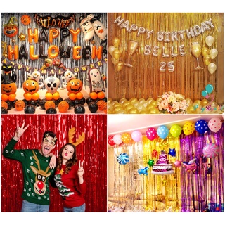 Tinsel Backdrop Birthday Halloween Party Decoration 1x2m ม่านฟอยล์ ฉากหลัง แบล็คดรอป ตกแต่งงานปาร์ตี้ วันเกิด ฮาโลวีน