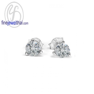 Finejewelthai ต่างหู-ต่างหูเพชร-ต่างหูทองคำขาว-Diamond-CZ-Silver- Design-Earring-E1025cz_4mm