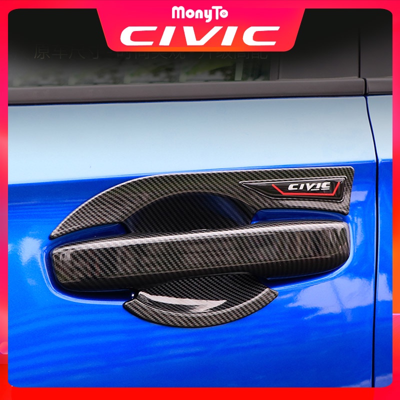 สําหรับ 11th Honda Civic FE 2022-2024 มือจับประตู/ ป้องกันชามประตู แผงฝาครอบ, คาร์บอนสีดําสติกเกอร์ตกแต่งตัวถังอุปกรณ์เสริมในรถยนต์