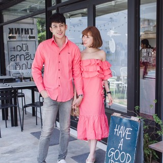 Set เดรสปาดไหล่ระบายอกชั้นๆ ติดดอก สามมิติ