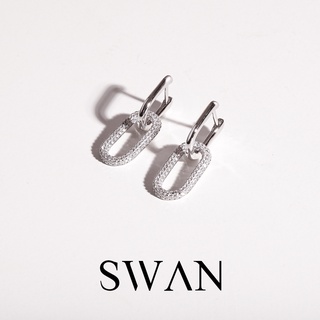 SWAN - Small Chain Pave Earring ต่างหูเงินแท้ ทรงห่วงเหลี่ยม ฝังเพชรคิวบิกเซอร์โคเนีย cubic zirconia