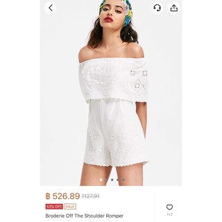 โล๊ะสต๊อค ขาดทุน จั๊มสูท Zaful Broderie Off The Shoulder Romper - White ไซส์ M