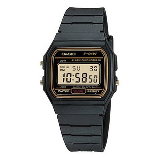 Casio นาฬิกาข้อมือผู้ชาย สายเรซิ่น รุ่น F-91WG-9SDF-สีดำ