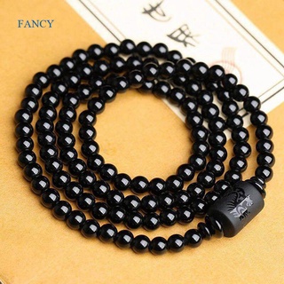 Fancy สร้อยข้อมือลูกปัดออบซิเดียน ทรงกลม สีดํา 10 มม. เครื่องประดับ สําหรับผู้หญิง ผู้ชาย|สายสร้อยข้อมือ