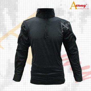 เสื้อคอมเเบตเชิ้ต / Combat Shirt / เสื้อ Spandex ลำตัวดำ แขนผ้ากันลมดำ