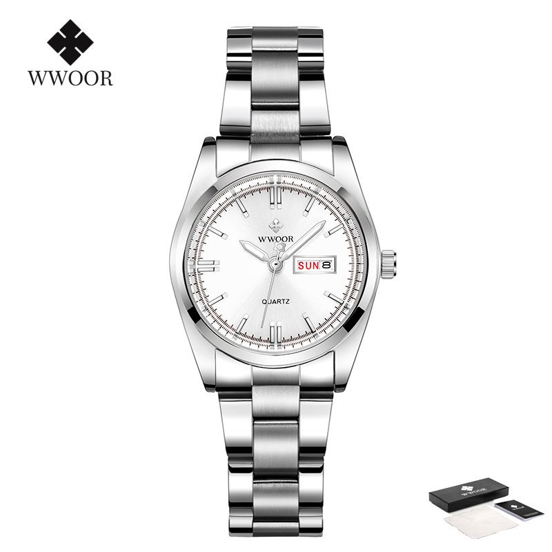 Wwoor นาฬิกาข้อมือลําลอง กันน้ํา มีปฏิทิน สําหรับผู้หญิง -8804