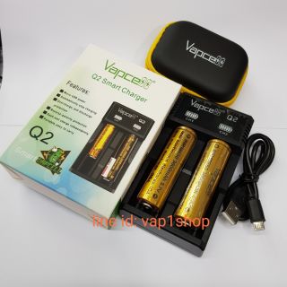 ชุดเครื่องชาร์จพร้อมถ่านVapcell INR18650 3600สีทอง2ก้อน+เครื่องชาร์จ Q2ของแท้เช็คโค๊ตได้