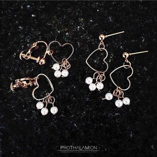 Korea Cute Pearl Heart Gold Clip Earrings ต่างหู ตุ้มหู หนีบ สไตล์​ เกาหลี​ รูป หัวใจ สีทอง แต่ง มุก น่ารัก