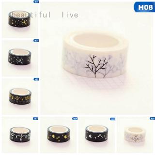 Beautiful live Pack สติกเกอร์เทปวาชิ ลายดวงจันทร์ ดาว สีดํา 1.5 ซม. X 5 ม. สําหรับตกแต่งสมุดภาพ Diy