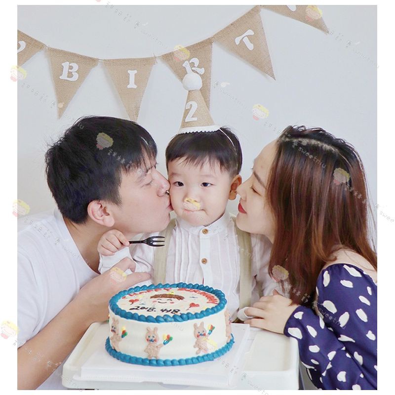 หมวกผ้าลินิน ลาย Happy Birthday เบอร์ 1 2 3 4 5 6 สําหรับตกแต่งปาร์ตี้วันเกิด