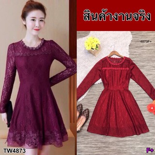 SS4873 Dress มินิเดรสลายลูกไม้แขนยาว