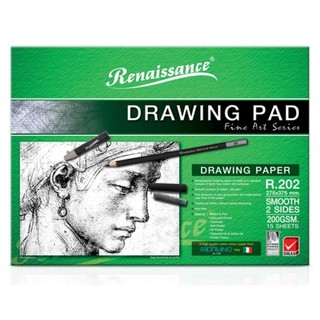 Renaissance Drawing Paper/Watercolour Paper เรนาซอง กระดาษวาดเขียน ระบายสีน้ำ R.202 275x375mm เรียบสองด้าน 200G 15 แผ่น