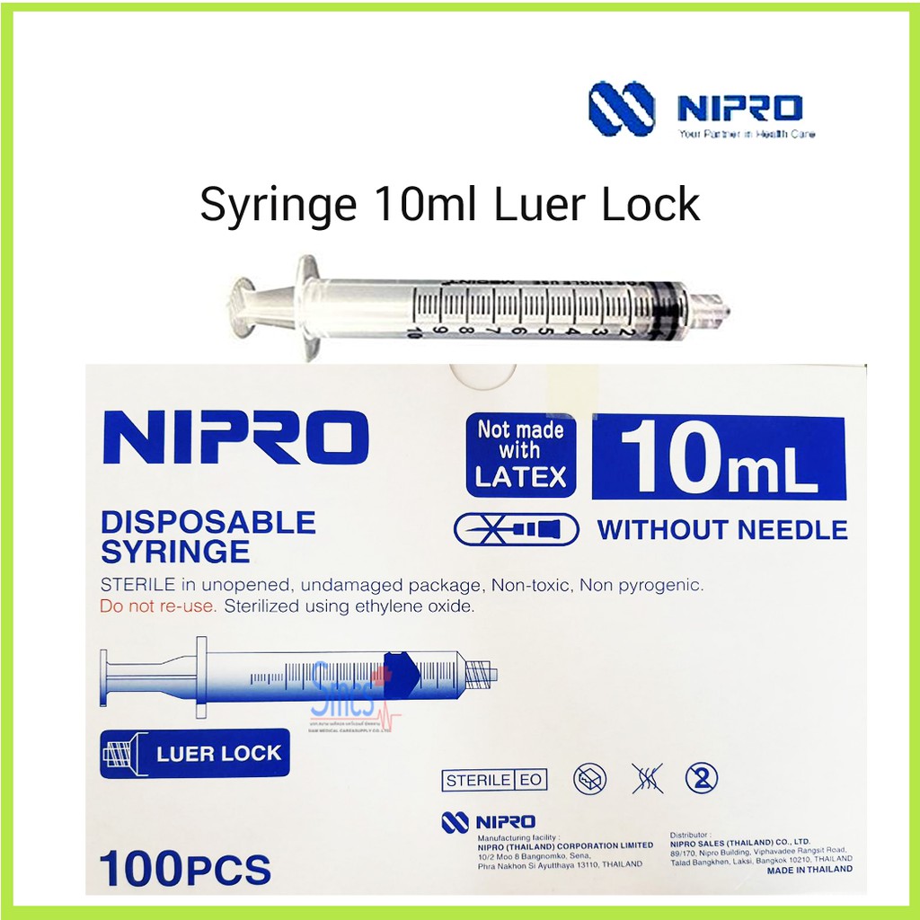 ไซริงค์ (Disposable Syringe) Luer Lock ยี่ห้อ Nipro ขนาด 10 ml หัวล้อค จำนวน100ชิ้น