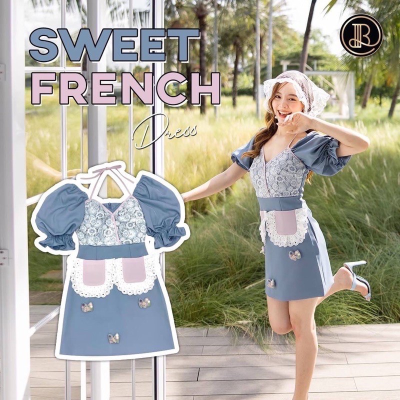Sweet Franch Mini Dress BLT BRAND : มินิเดรสสีฟ้าดีเทลลูกไม้