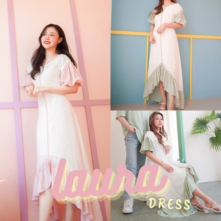 ชุดเดรส เดรสยาว ชุดคู่หมาเเละเเมว MOONIES GIRL006: Laura Dress เดรสยาวเปิดไหล่สีพาสเทล