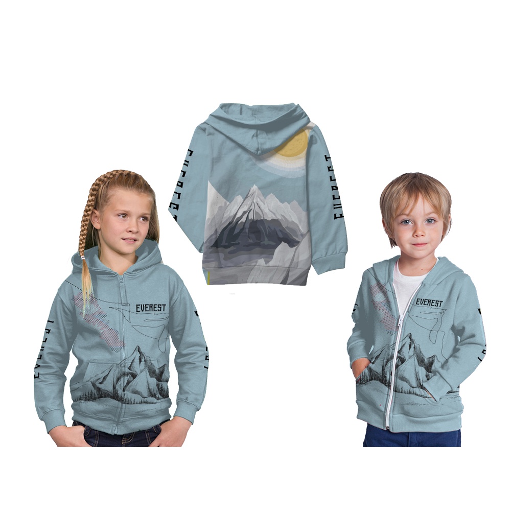 Kids Mountain Everest Blue Highest Mount Full Printing Hoodie Jacket พร้อมชื่อที่กําหนดเองฟรี