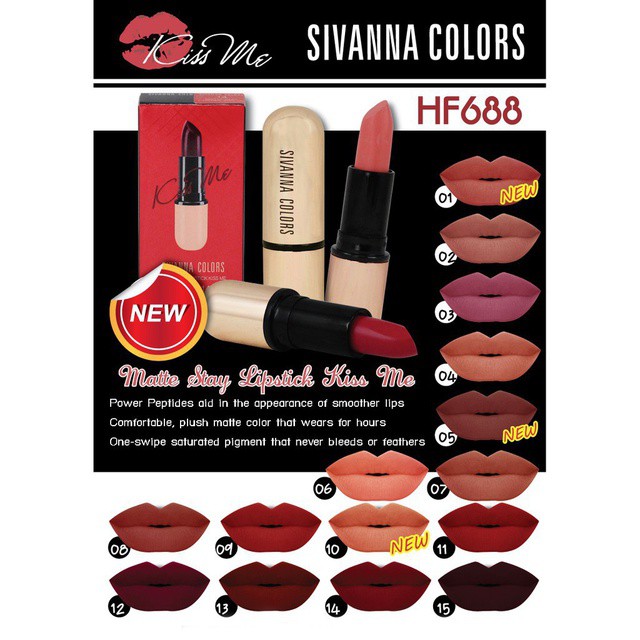#DHD✽△Sivanna Color Kiss Me Lipstick ลิปสติกเนื้อแมท  #HF688  15 เบอร์