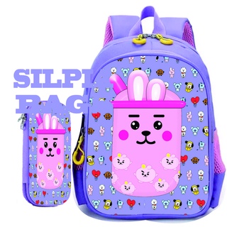 Silvia BAGS กระเป๋าเป้สะพายหลัง ลาย BTS BT21 BTS Kpop BTS Chibi Dope 4476 สําหรับเด็กอนุบาล+ กระเป๋าสตางค์ BONUS