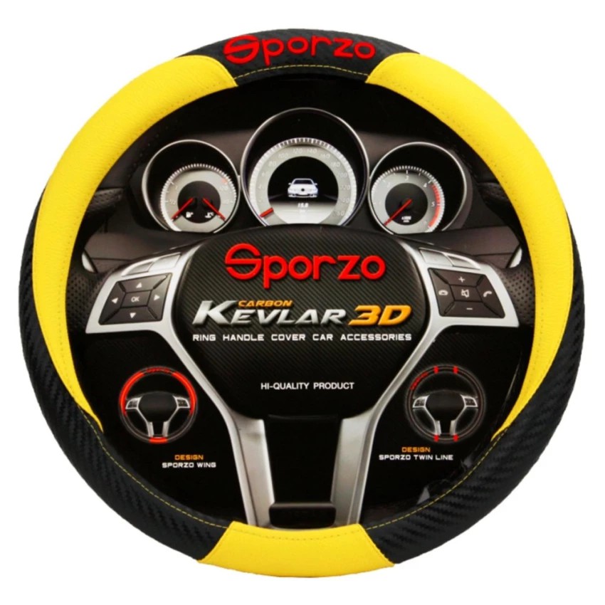 SPORZO หุ้มพวงมาลัยรถยนต์ Kevlar 3D สำหรับรถเก๋ง รถกระบะ (สีเหลือง)