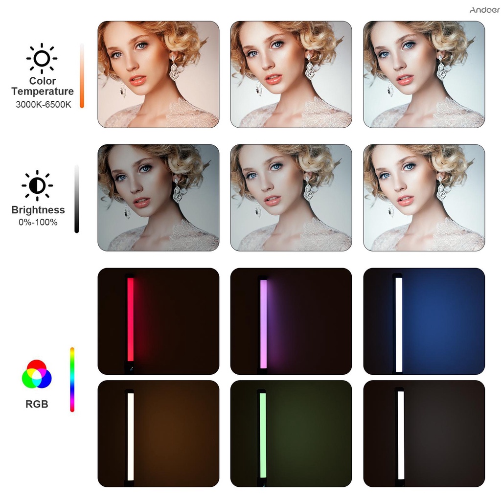 [HOT SALING] 20W Handheld RGB Colorful Light Wand LED Photography Light Bi-color Temperature 3000K-6000K Dimmable Brightness 0%-100% CRI＞85 with Multiple Special Lighting Effects Carrying Bag Remote Control for Party Live Streaming Selfie Portrait Studio