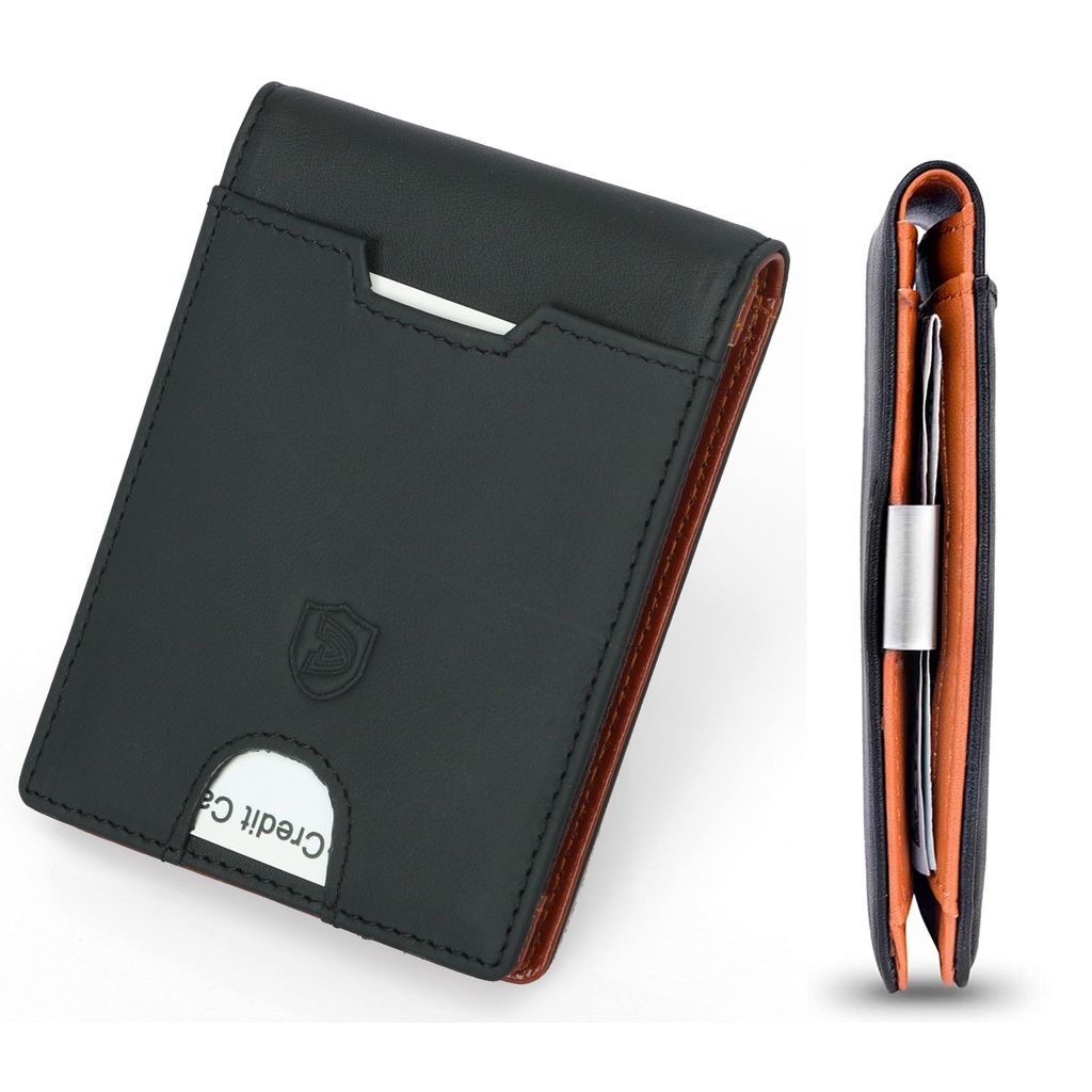 กระเป๋าสตางค์แบบบางพร้อมคลิปหนีบเงิน RFID Blocking Card Holder Mini Bifold Wallet for Men