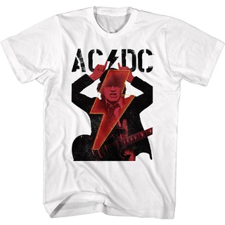 #เสื้อยืดคอกลม#เสื้อยืด พิมพ์ลายวงร็อค Acdc Angus Young Horns Bolt Power Up Lightning สําหรับผู้ชายS-4XL