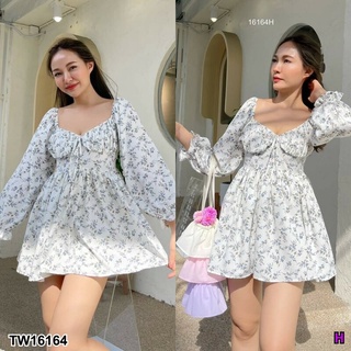 TT16164 เดรสสั้นน่ารักแขนยาง อกยางยืดมีโบว์ไว้ผูกน่ารักๆ cute short dress with rubber sleeves Elastic chest with a cute