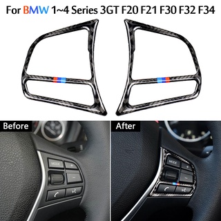 สติกเกอร์คาร์บอนไฟเบอร์ ติดพวงมาลัยรถยนต์ สําหรับ BMW 1 2 3 4 Series 3GT F20 F21 F30 F32 F34 2 ชิ้น ต่อชุด