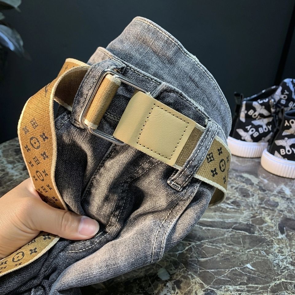 Luxury fashion brand LOUIS VUITTON LV 2021 summer belt jeans men's fashion brand high-end fashion trouser leg printed e #4