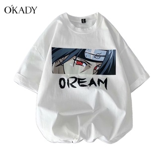 OKADY เสื้อยืดลายการ์ตูนชายพิมพ์แฟชั่นหลวมและหลากหลาย