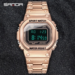 SANDA Gold Mens Watches Top Brand Luxury LED Digital Watch Men 5ATM Waterproof Rose Golden Clock Black Relogio Masculin