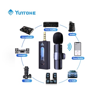 YUNTOHE Lavalier Lapel 3.5มม. Mic Wireless Microphone ไมค์ไร้สายหนีบเสื้อ สำหรับกล้องสมาร์ทโฟน,ไมโครโฟนสำหรับ Youtube