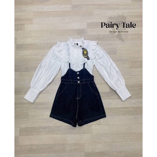 Set เสื้อเชิ๊ต + เอี้ยมยีนสีฟอก ป้าย Pairy Tale