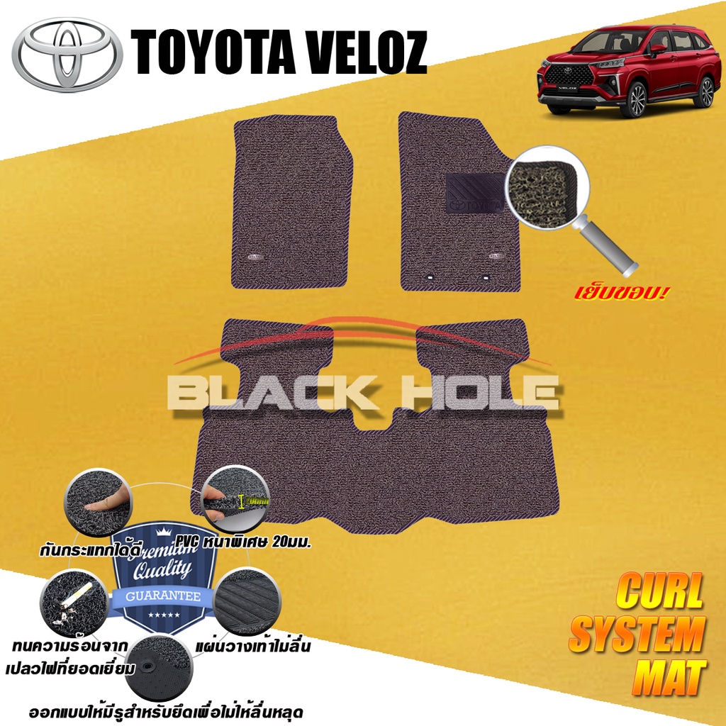 Toyota Veloz ปี 2022-ปีปัจจุบัน พรมไวนิลดักฝุ่น เย็บขอบ Blackhole (ชุดภายในห้องโดยสารตอนที่ 1,2)