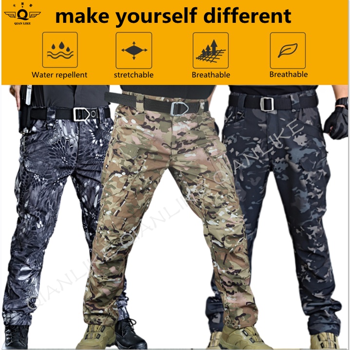 【S-3XL】Multi Pocket Workwear กางเกงลำลองกันน้ำสลิมฟิตพรางทนต่อการสึกหรอกลางแจ้งปีนเขาระบายอากาศยุทธวิธีตรงทรงกระบอกกางเกงหลวม