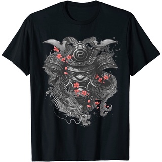 ผ้าฝ้ายแท้เสื้อยืด พิมพ์ลาย Samurai Warrior Bushido Dragon Oni เข้ากับทุกการแต่งกายS-4XL