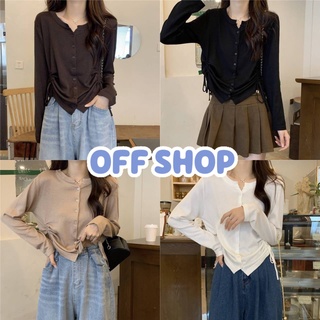 OFF SHOP พร้อมส่ง (OFF-0989) เสื้อไหมพรมแขนยาว คอกลมดีเทล สายรูดด้านข้างเก๋มาก