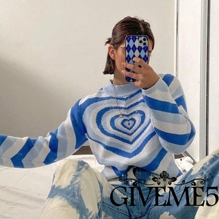 Giveme- เสื้อกันหนาวคอกลมแขนยาวผ้าถักพิมพ์ลายหัวใจสําหรับผู้หญิง