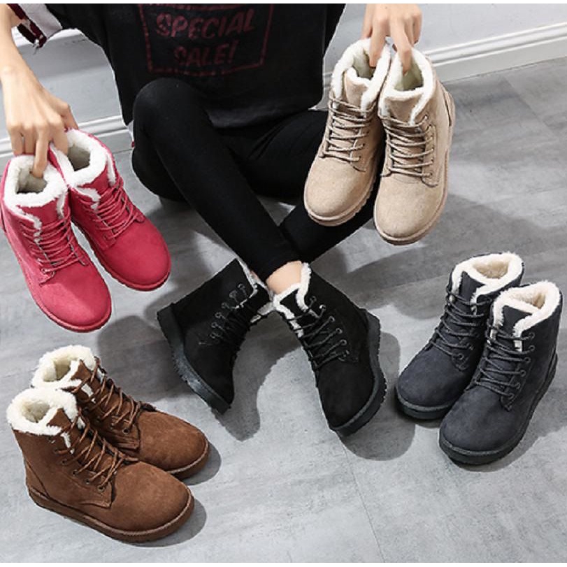 Cozy And Chic Womens Winter Faux Suede Fur Lined Snow Boots Lace-up