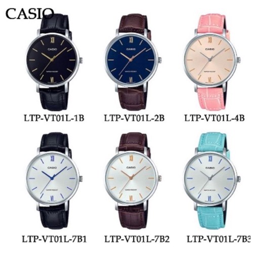 Casio นาฬิกาข้อมือผู้หญิง สายหนัง รุ่น LTP-VT01L,LTP-VT01L-1B,LTP-VT01L-2B,LTP-VT01L-4B,LTP-VT01L-7B