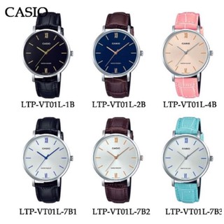 Casio นาฬิกาข้อมือผู้หญิง สายหนัง รุ่น LTP-VT01L,LTP-VT01L-1B,LTP-VT01L-2B,LTP-VT01L-4B,LTP-VT01L-7B1,LTP-VT01L-7B2