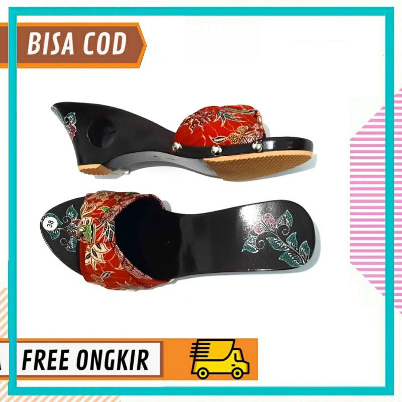 [ORIGINAL WOODEN SANDALS] Wedges Slip Batik Womens Clogs Sandals Slop/ Klmpen